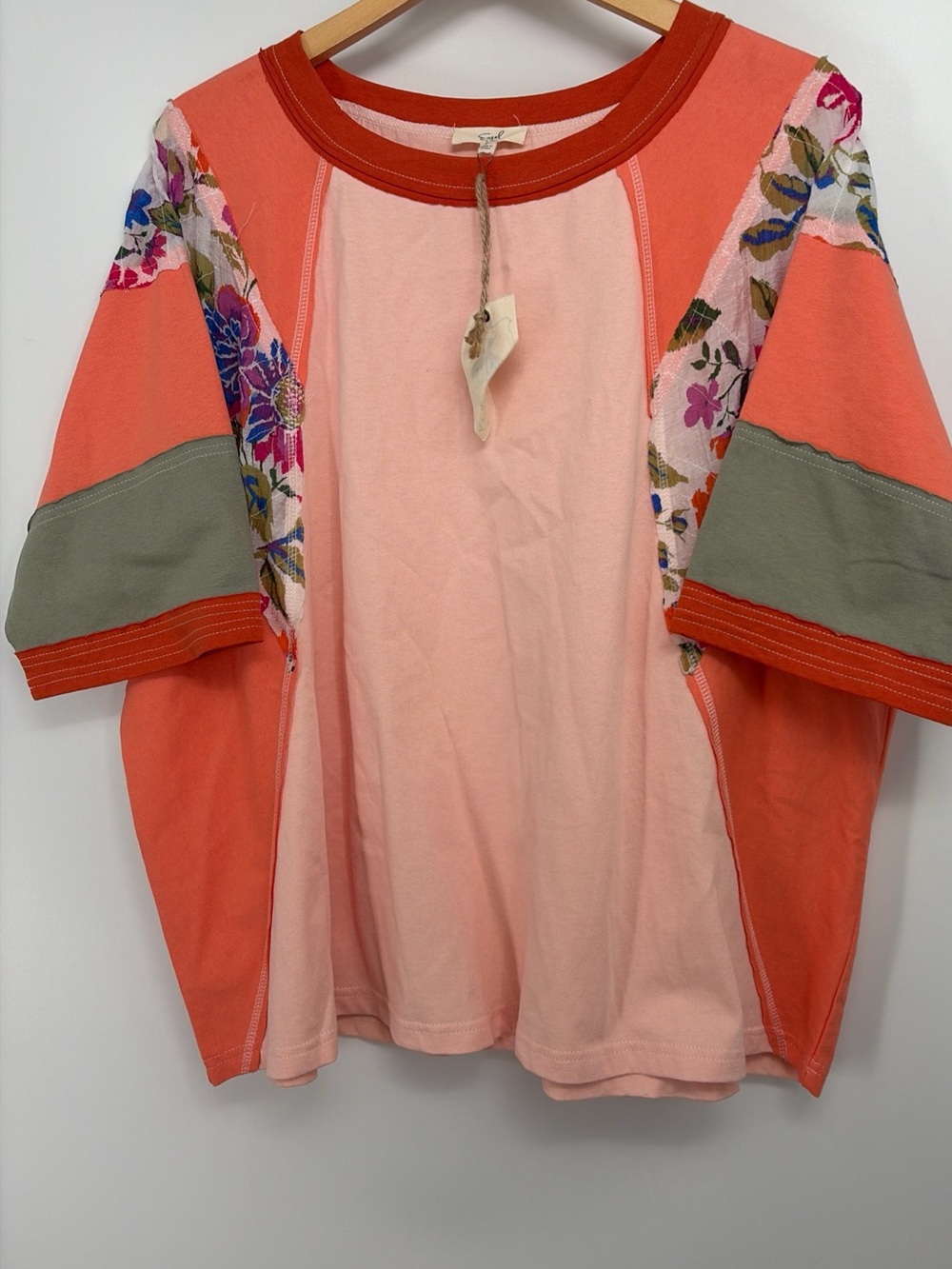 New Easel Boho Knit Top SHIRT Oversized Small Pullover NEW Patchwork